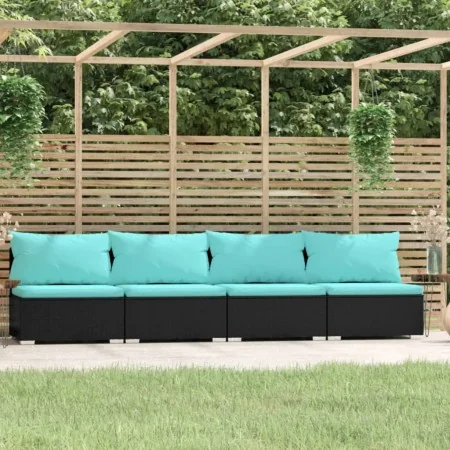 Sofá de 4 plazas con cojines ratán sintético negro by , Garden sets - Ref: Foro24-317541, Price: 435,43 €, Discount: %