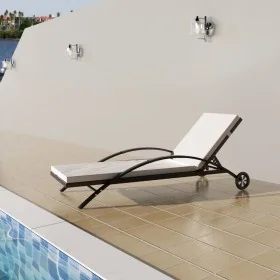 Tumbona con cojín y ruedas ratán sintético marrón by , Loungers - Ref: Foro24-42488, Price: 147,61 €, Discount: %