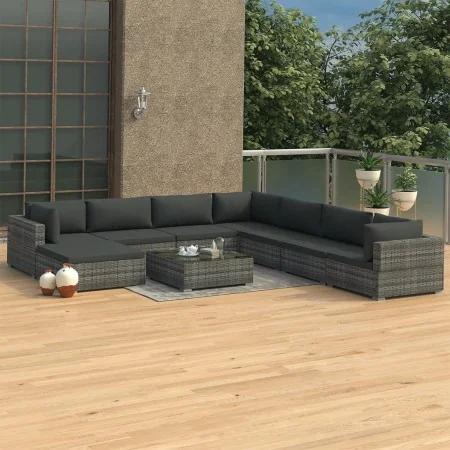 Set de muebles de jardín 9 pzas y cojines ratán sintético gris von , Gartensets - Ref: Foro24-46775, Preis: 961,09 €, Rabatt: %