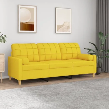 Sofá de 3 plazas con cojines tela amarillo claro 180 cm by , Sofas - Ref: Foro24-3200795, Price: 248,73 €, Discount: %