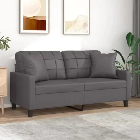 Sofá de 2 plazas con cojines cuero sintético gris 140 cm von , Sofas - Ref: Foro24-3200805, Preis: 194,86 €, Rabatt: %