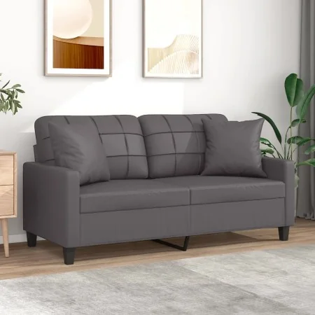 Sofá de 2 plazas con cojines cuero sintético gris 140 cm by , Sofas - Ref: Foro24-3200805, Price: 194,86 €, Discount: %