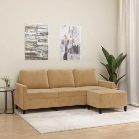 Sofá de 3 plazas con taburete de terciopelo marrón 180 cm by , Sofas - Ref: Foro24-3201062, Price: 341,96 €, Discount: %