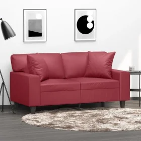 Sofá de 2 plazas con cojines cuero sintético rojo tinto 120 cm by , Sofas - Ref: Foro24-3200864, Price: 271,35 €, Discount: %
