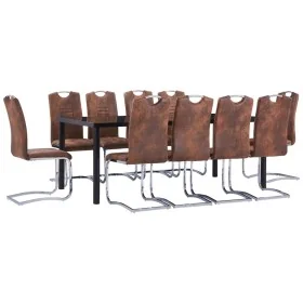 Juego de comedor 11 piezas piel de ante artificial marrón by , Furniture sets for kitchens and dining rooms - Ref: Foro24-305...