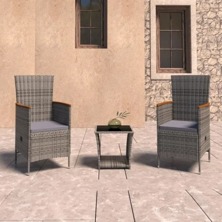 Set de muebles de jardín 3 pzas y cojines ratán sintético gris by , Garden sets - Ref: Foro24-3059364, Price: 316,15 €, Disco...