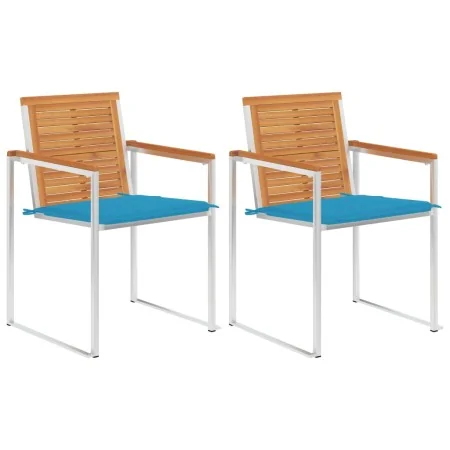 Sillas de jardín con cojines 2 uds madera maciza acacia y acero by , Garden chairs - Ref: Foro24-3061492, Price: 248,75 €, Di...
