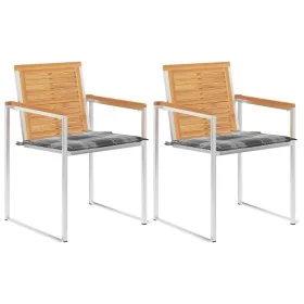 Sillas de jardín con cojines 2 uds madera maciza teca y acero de , Sillas de jardín - Ref: Foro24-3061529, Precio: 275,02 €, ...