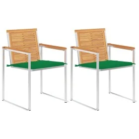 Sillas de jardín con cojines 2 uds madera maciza teca y acero von , Gartenstühle - Ref: Foro24-3061520, Preis: 274,07 €, Raba...