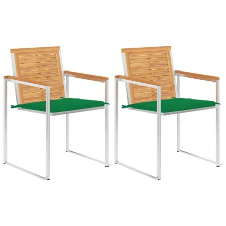 Sillas de jardín con cojines 2 uds madera maciza teca y acero de , Sillas de jardín - Ref: Foro24-3061520, Precio: 273,94 €, ...