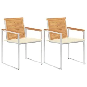 Sillas de jardín con cojines 2 uds madera maciza teca y acero von , Gartenstühle - Ref: Foro24-3061517, Preis: 273,56 €, Raba...