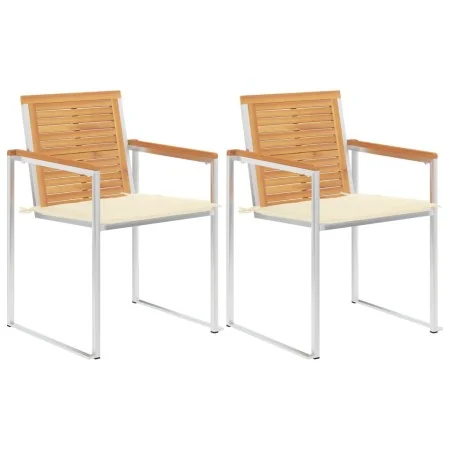 Sillas de jardín con cojines 2 uds madera maciza teca y acero von , Gartenstühle - Ref: Foro24-3061517, Preis: 273,42 €, Raba...