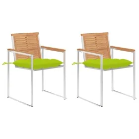 Sillas de jardín con cojines 2 uds madera maciza teca y acero von , Gartenstühle - Ref: Foro24-3061541, Preis: 277,36 €, Raba...