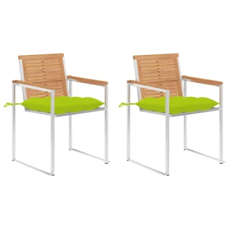 Sillas de jardín con cojines 2 uds madera maciza teca y acero by , Garden chairs - Ref: Foro24-3061541, Price: 277,24 €, Disc...