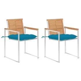 Sillas de jardín con cojines 2 uds madera maciza teca y acero von , Gartenstühle - Ref: Foro24-3061534, Preis: 272,95 €, Raba...