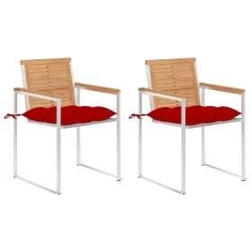 Sillas de jardín con cojines 2 uds madera maciza teca y acero von , Gartenstühle - Ref: Foro24-3061536, Preis: 277,36 €, Raba...