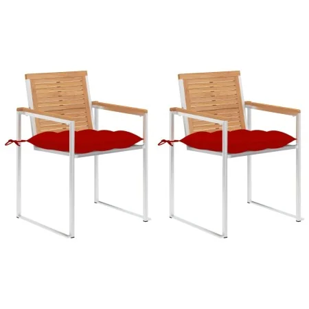 Sillas de jardín con cojines 2 uds madera maciza teca y acero de , Sillas de jardín - Ref: Foro24-3061536, Precio: 277,24 €, ...