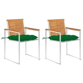 Sillas de jardín con cojines 2 uds madera maciza acacia y acero by , Garden chairs - Ref: Foro24-3061508, Price: 259,05 €, Di...