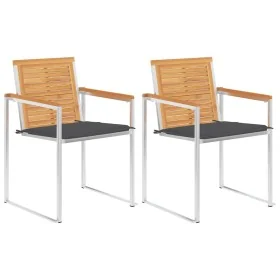 Sillas de jardín con cojines 2 uds madera maciza teca y acero by , Garden chairs - Ref: Foro24-3061515, Price: 279,06 €, Disc...