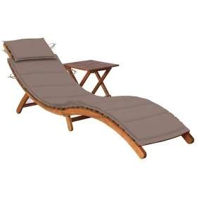 Tumbona de jardín con mesa y cojín madera maciza de acacia by , Loungers - Ref: Foro24-3061595, Price: 192,12 €, Discount: %