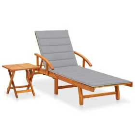 Tumbona de jardín con mesa y cojín madera maciza de acacia by , Loungers - Ref: Foro24-3061618, Price: 242,53 €, Discount: %