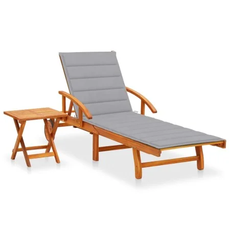 Tumbona de jardín con mesa y cojín madera maciza de acacia de , Tumbonas - Ref: Foro24-3061618, Precio: 241,78 €, Descuento: %
