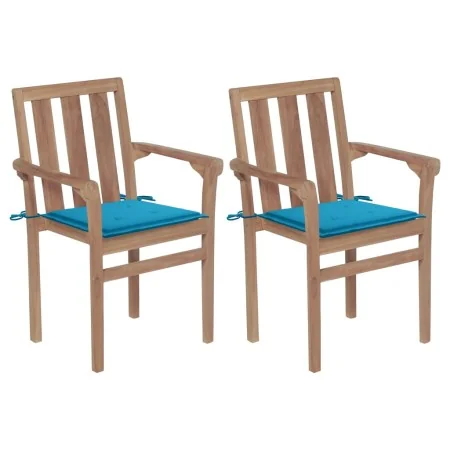 Sillas de jardín 2 unidades con cojines azul madera de teca de , Sillas de jardín - Ref: Foro24-3062212, Precio: 249,04 €, De...