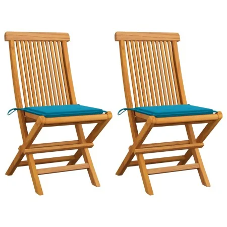 Sillas de jardín 2 unidades con cojines azules madera de teca von , Gartenstühle - Ref: Foro24-3062464, Preis: 137,76 €, Raba...