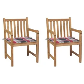 Sillas de jardín 2 uds madera de teca y cojines a cuadros rojos von , Gartenstühle - Ref: Foro24-3062743, Preis: 295,55 €, Ra...