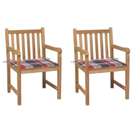 Sillas de jardín 2 uds madera de teca y cojines a cuadros rojos von , Gartenstühle - Ref: Foro24-3062743, Preis: 295,09 €, Ra...