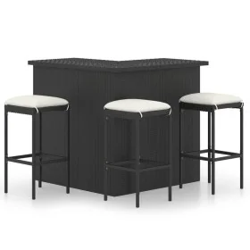 Set de bar para jardín 4 pzas y cojines ratán sintético negro by , Garden sets - Ref: Foro24-3064923, Price: 429,66 €, Discou...
