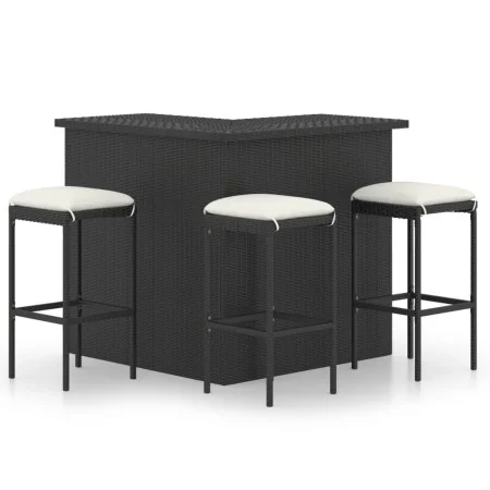 Set de bar para jardín 4 pzas y cojines ratán sintético negro by , Garden sets - Ref: Foro24-3064923, Price: 449,56 €, Discou...