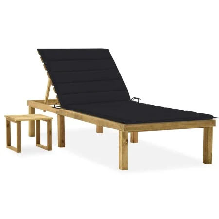 Tumbona de jardín con mesa y cojín de madera de pino impregnada by , Loungers - Ref: Foro24-3065841, Price: 131,55 €, Discoun...