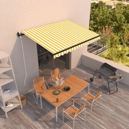 Toldo retráctil automático amarillo y blanco 350x250 cm by , Awnings - Ref: Foro24-3069088, Price: 403,57 €, Discount: %