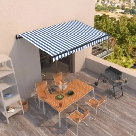 Toldo automático retráctil azul y blanco 400x350 cm by , Awnings - Ref: Foro24-3069186, Price: 444,89 €, Discount: %