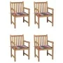 Sillas de jardín 4 uds madera maciza teca cojines cuadros rojos de , Sillas de jardín - Ref: Foro24-3073017, Precio: 583,86 €...