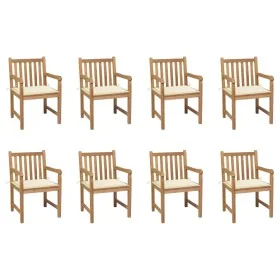 Sillas de jardín 8 uds madera maciza de teca cojines crema by , Garden chairs - Ref: Foro24-3073060, Price: 1,00 €, Discount: %