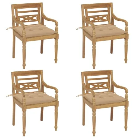 Sillas Batavia 4 unidades madera maciza de teca con cojines by , Garden chairs - Ref: Foro24-3073313, Price: 492,12 €, Discou...