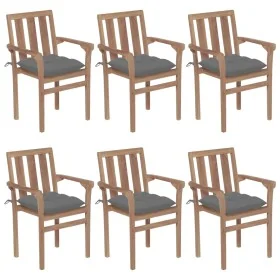 Sillas de jardín apilables 6 uds madera maciza teca con cojines by , Garden chairs - Ref: Foro24-3073422, Price: 755,74 €, Di...
