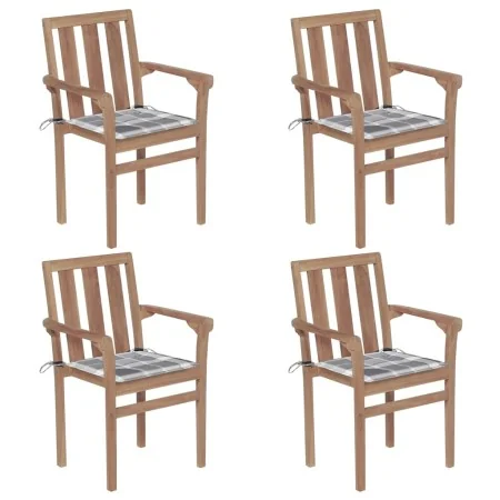 Sillas de jardín apilables 4 uds madera maciza teca con cojines von , Gartenstühle - Ref: Foro24-3073393, Preis: 492,48 €, Ra...