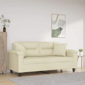 Sofá de 2 plazas con cojines cuero sintético color crema 140 cm by , Sofas - Ref: Foro24-3200989, Price: 301,45 €, Discount: %