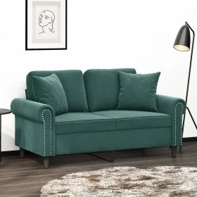 Sofá de 2 plazas con cojines terciopelo verde oscuro 120 cm by , Sofas - Ref: Foro24-3200937, Price: 277,39 €, Discount: %