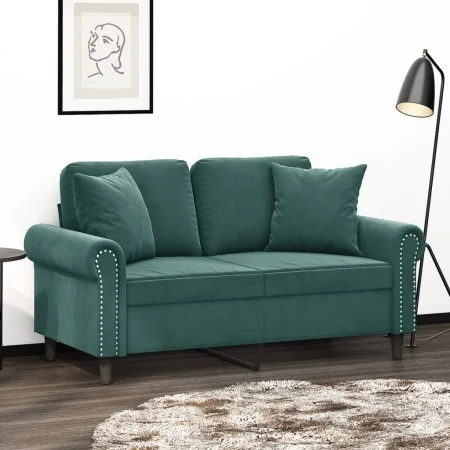 Sofá de 2 plazas con cojines terciopelo verde oscuro 120 cm by , Sofas - Ref: Foro24-3200937, Price: 277,39 €, Discount: %