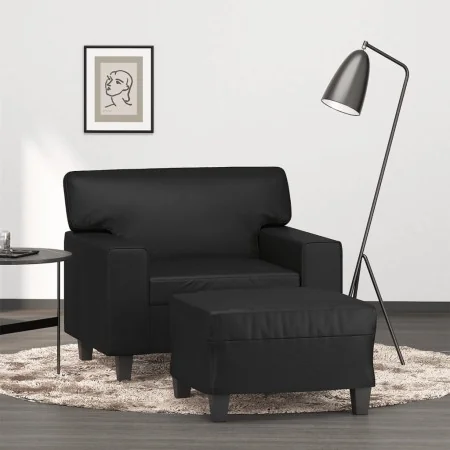 Sillón con taburete cuero sintético negro 60 cm by , Sofas - Ref: Foro24-3201159, Price: 207,61 €, Discount: %