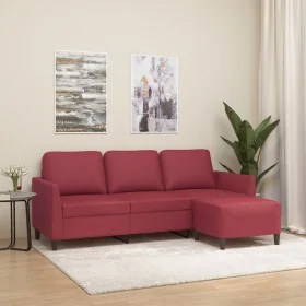 Sofá de 3 plazas con taburete cuero sintético rojo tinto 180 cm by , Sofas - Ref: Foro24-3201125, Price: 292,54 €, Discount: %