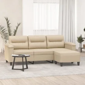 Sofá de 3 plazas y taburete tela microfibra crema 180 cm von , Sofas - Ref: Foro24-3201235, Preis: 386,01 €, Rabatt: %