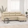 Sofá de 3 plazas y taburete tela microfibra crema 180 cm by , Sofas - Ref: Foro24-3201235, Price: 386,01 €, Discount: %