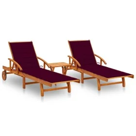 Tumbonas con mesa y cojines 2 uds madera maciza de acacia by , Loungers - Ref: Foro24-3077354, Price: 468,81 €, Discount: %