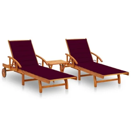 Tumbonas con mesa y cojines 2 uds madera maciza de acacia by , Loungers - Ref: Foro24-3077354, Price: 468,81 €, Discount: %