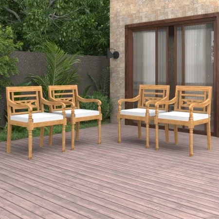 Sillas Batavia con cojines 4 unidades madera maciza de teca de , Sillas de jardín - Ref: Foro24-3087054, Precio: 540,36 €, De...